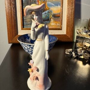 Porcelain Lady Figurine in White and Pastel Accents